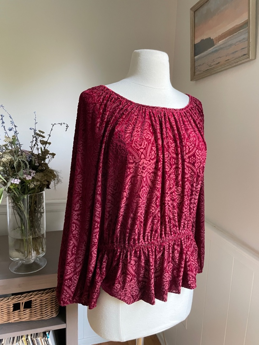 LOFT Women’s Burgundy Long-Sleeve Peasant Blouse